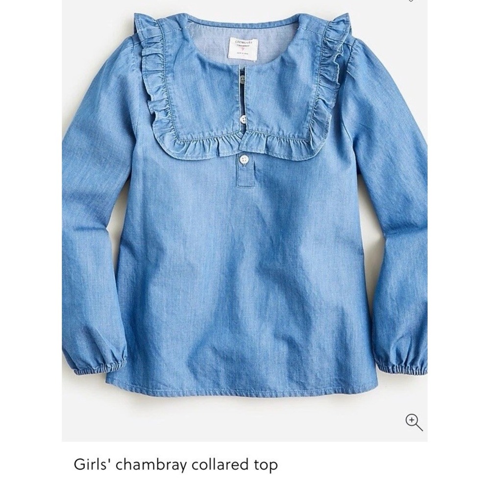 J. Crew Crewcuts Girls Sz M Chambray‎ Ruffled Oversized Collar Preppy Soft Layer